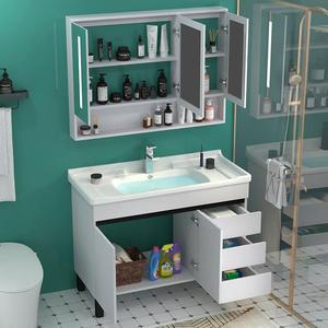欧式实木浴室柜组合落地式洗脸盆洗手池卫生间洗漱台简约镜柜智能