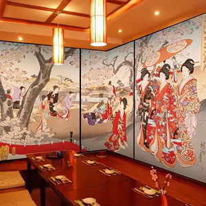 日式浮世绘和风墙纸日本餐厅包间墙面装饰画仕女图日料寿司店壁纸