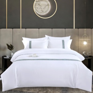 希尔顿同款宾馆酒店床上用品布草纯白色单被套织带旅馆民宿风单件