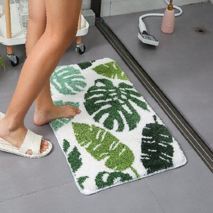 小清新苔藓绿叶卫生间地垫高品质植绒提花地毯吸水防滑脚垫网红