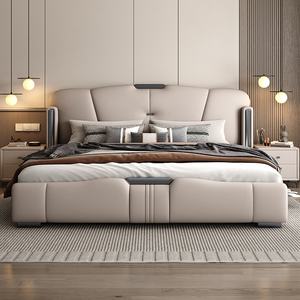 意式家用卧室真皮床1.8米轻奢现代双人主卧软靠豪华大床2.0米