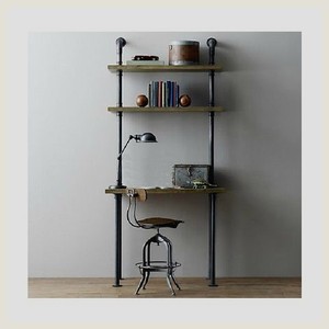 美式铁艺水管书架墙上复古置物架创意隔板书桌电脑桌书架组合书柜