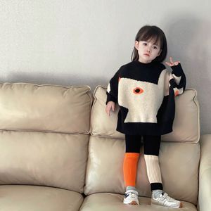 韩国女童卡通趣味毛衣秋冬女宝宝洋气针织上衣网红时髦秋装套装潮