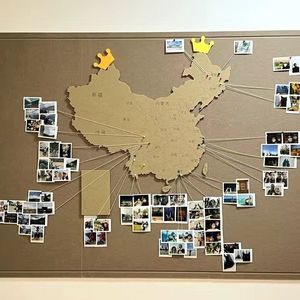 地图旅行照片墙中国地图毛毡墙贴旅行足迹旅游打卡照片墙背景装饰