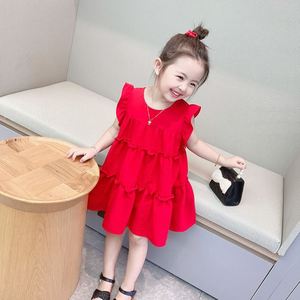 巴拉巴柆女童连衣裙2024夏季新款无袖公主裙女宝宝红色洋气可爱背