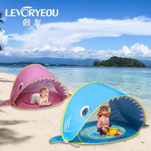 2024新款儿童沙滩帐篷海边防晒遮阳全自动双人情侣亲子游戏玩耍沙