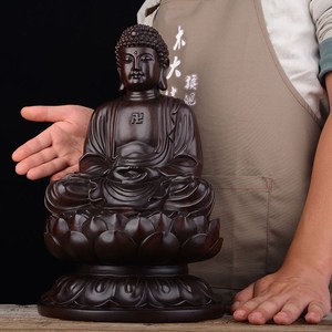 木雕摆件释迦牟尼实木质雕刻佛祖如来佛像阿弥陀佛红木头工艺礼品