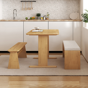喜梦宝全实木餐桌椅组合现代简约原木色饭桌子可储物收纳凳客厅