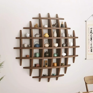 实木茶杯架多宝阁展示博古架置物架紫砂茶壶茶具柜壁挂墙上中式禅
