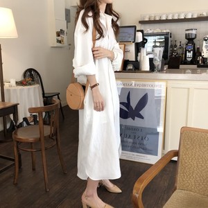 韩国春装宽松大码超长款长袖棉麻衬衫女白色衬衣外套过膝连衣裙