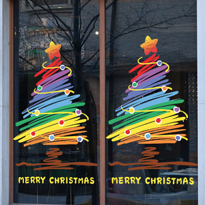 圣诞节装饰玻璃门贴纸静电窗花创意圣诞树窗贴画商场店面橱窗布置