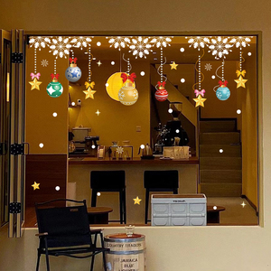 圣诞节装饰品店铺活动氛围布置圣诞吊饰橱窗贴窗花玻璃门静电贴纸