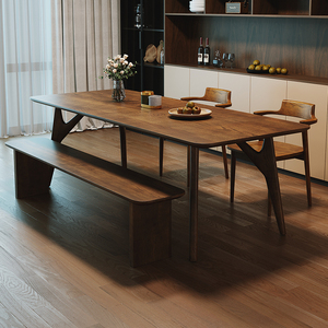白蜡木餐桌全实木简约现代家用原木风美式复古小户型吃饭餐厅桌子