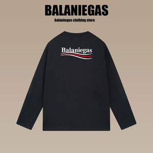 Balaniegas B家男女同款长袖T恤上衣可乐刺绣圆领宽松百搭卫衣潮