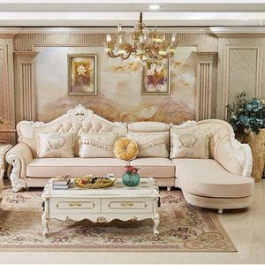 欧式科技布沙发转角组合客厅大小户型简欧实木雕花可拆洗布艺沙发
