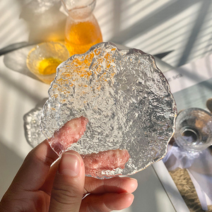 ins日式冰川纹水晶玻璃茶杯垫加厚隔热垫杯托水杯餐垫托盘磨砂感