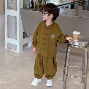 巴拉巴柆清货男童套装春季2024新款纯色中国风儿童外套男宝休闲上