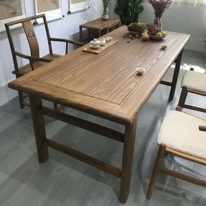 老榆木茶桌实木书桌复古餐桌椅风化门板茶桌禅意功夫桌家用长条凳