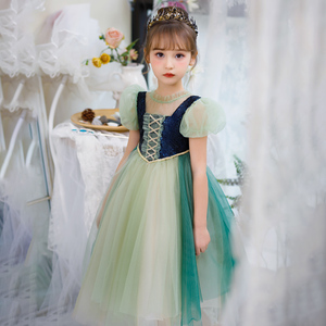 安娜公主裙女童夏冰雪奇缘原版迪士尼Cos六一儿童节服装生日衣服