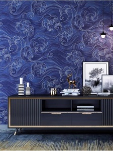 3D立体烫金壁纸紫色祥云蓝色日式轻奢客厅卧室背景墙中式墙纸复古