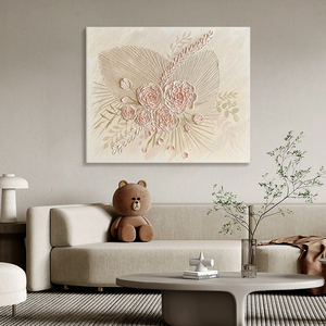 大芬村油画纯手绘奶油风玫瑰客厅装饰画肌理壁画餐厅卧室花卉挂画