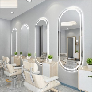 理发店镜台美发店镜子发廊专用LED带灯网红壁挂式简约欧式剪发镜