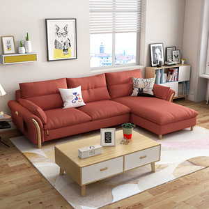 现代简约布艺沙发实木整装家具北欧沙发风格小户型三人位客厅组合