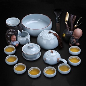 汝窑功夫茶具套装家用办公会客高档冰裂釉陶瓷泡茶壶盖碗茶杯送礼