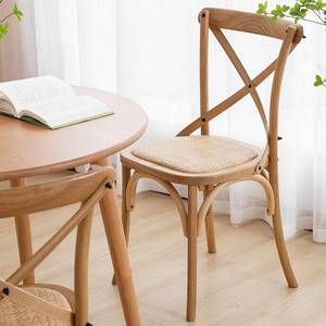休闲餐椅简约家用靠背小木质椅咖啡餐厅藤编凳子法式实木复古椅子