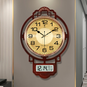 北极星带日历挂钟客厅家用时尚新中式轻奢免打孔挂墙时钟静音钟表