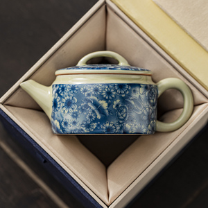 青花茶壶手工家用汉瓦壶陶瓷单壶中式功夫茶具简约青瓷复古泡茶器