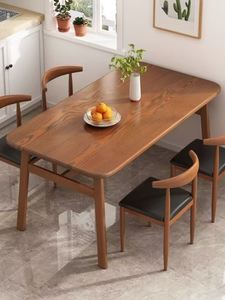 桌子长方形仿木纹铁艺餐桌椅组合简约北欧餐厅小户型餐桌吃饭桌子