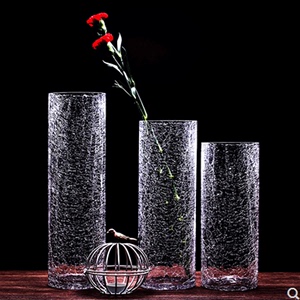 冰花冰裂碎冰直筒玻璃花瓶家居装饰水培大号富贵竹婚庆用品
