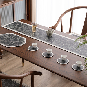 新中式茶席桌垫茶杯垫硅藻泥桌布吸水桌旗中间长条茶几垫禅意盖布