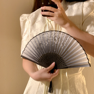 古风水墨画折叠扇子随身携带中国风汉服马面裙舞蹈竹扇夏天清凉扇