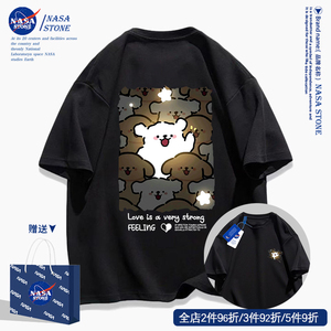 NASA联名纯棉卡通小狗短袖t恤男2024款夏装潮牌宽松休闲黑色上衣