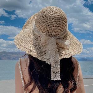 夏天帽子女款防晒时尚休闲女式草帽出游防晒沙滩太阳帽大檐遮阳帽