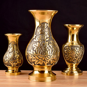 供具黄铜插花瓶供前鲜花瓶子牡丹花花瓶用品莲花铜花瓶宝瓶黄铜