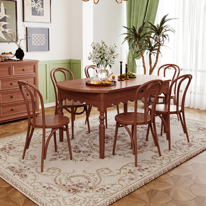 北欧全实木伸缩餐桌复古法式折叠餐桌长方形可变圆饭桌家用小户型