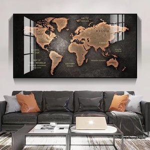 中英文版世界地图挂画客厅沙发可磁吸标记办公室会议室书房装饰画