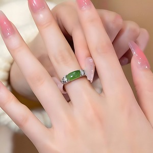 碧玉925纯银高级感开口马鞍戒指女款可调节小众设计高级感手指环