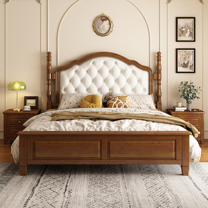 简写法式床全实木床美式主卧婚床软包床小户型现代1.8m双人床中古