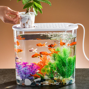 塑料鱼缸透明仿玻璃超大号长方形圆形桌面组装小生态瓶防摔亚克力