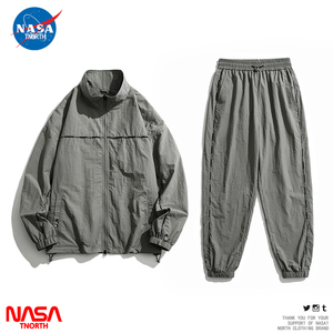 NASA联名春秋季休闲运动套装男薄款情侣立领宽松外套女搭配两件套