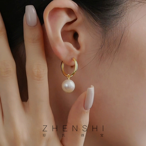 珍氏珠宝天然淡水珍珠耳环耳饰女款 正圆强光 时尚气质纯银耳钉