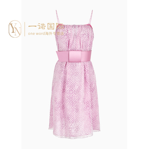 Armani阿玛尼EA女装短裙粉红色无袖吊带圆领花卉连衣裙2024新款