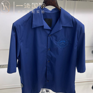 Givenchy纪梵希2024新款男装深蓝色短袖衬衫夏威夷宽松打底衫