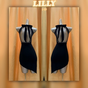 Lilly舞服拉丁裙连衣裙珍珠旗袍款露背练功服女士伦巴演出服