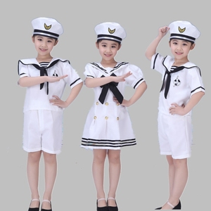 。水手服女童夏季小海军服套装六一儿童节衣服男童水兵舞蹈演出服