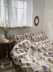 ins紫色郁金香100纯棉全棉四件套床单被套床上用品床笠款宿舍18m
